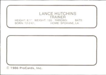 1986 ProCards Clinton Giants #NNO Lance Hutchins Back