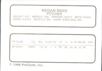 1986 ProCards Daytona Beach Islanders #2 Regan Bass Back