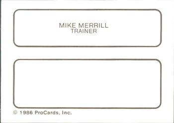 1986 ProCards Durham Bulls #18 Mike Merrill Back