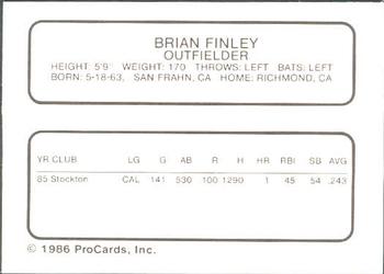 1986 ProCards El Paso Diablos #10 Brian Finley Back