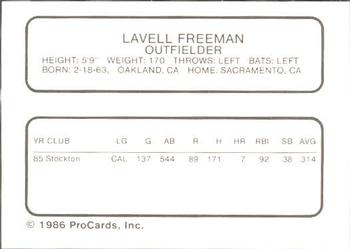1986 ProCards El Paso Diablos #11 LaVel Freeman Back