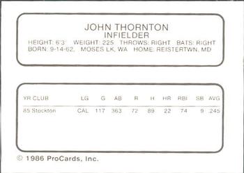 1986 ProCards El Paso Diablos #21 John Thornton Back