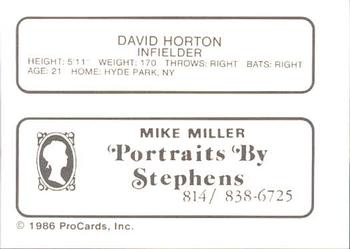 1986 ProCards Erie Cardinals #NNO David Horton Back