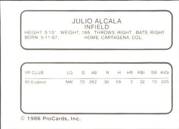 1986 ProCards Florida State League All-Stars #2 Julio Alcala Back