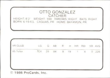 1986 ProCards Florida State League All-Stars #18 Otto Gonzalez Back