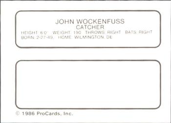 1986 ProCards Florida State League All-Stars #50 John Wockenfuss Back