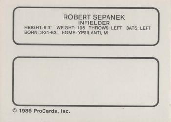 1986 ProCards Ft. Lauderdale Yankees #NNO Robert Sepanek Back
