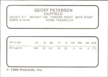 1986 ProCards Ft. Myers Royals #NNO Geoff Petersen Back