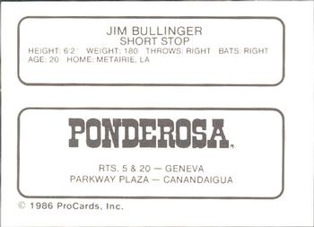 1986 ProCards Geneva Cubs #1 Jim Bullinger Back
