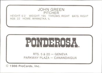 1986 ProCards Geneva Cubs #7 John Green Back