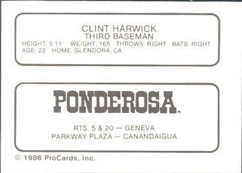 1986 ProCards Geneva Cubs #11 Clint Harwick Back