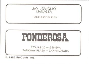 1986 ProCards Geneva Cubs #16 Jay Loviglio Back