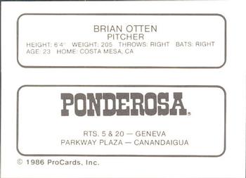 1986 ProCards Geneva Cubs #21 Brian Otten Back