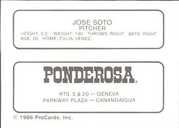 1986 ProCards Geneva Cubs #25 Jose Soto Back