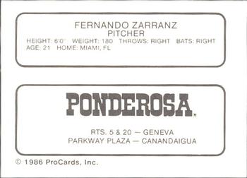1986 ProCards Geneva Cubs #27 Fernando Zarranz Back