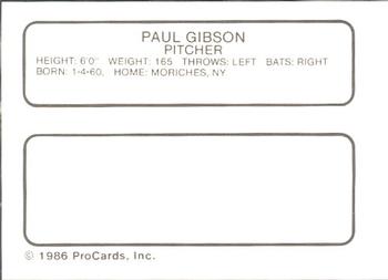 1986 ProCards Glens Falls Tigers #6 Paul Gibson Back