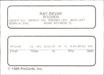 1986 ProCards Greensboro Hornets #19 Ray Revak Back
