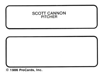 1986 ProCards Kinston Eagles #3 Scott Cannon Back