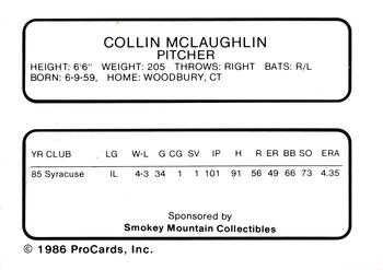 1986 ProCards Knoxville Blue Jays #NNO Colin McLaughlin Back