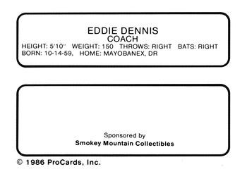 1986 ProCards Knoxville Blue Jays #NNO Eddie Dennis Back
