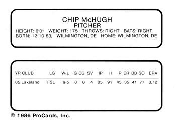 1986 ProCards Lakeland Tigers #NNO Chip McHugh Back