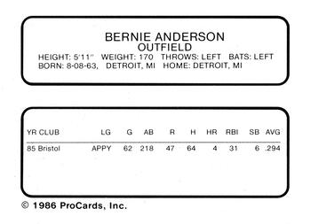 1986 ProCards Lakeland Tigers #NNO Bernie Anderson Back