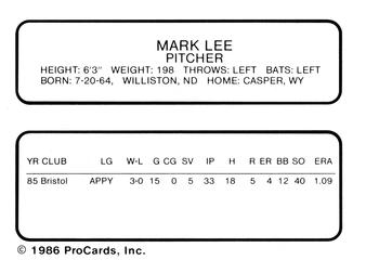 1986 ProCards Lakeland Tigers #NNO Mark Lee Back