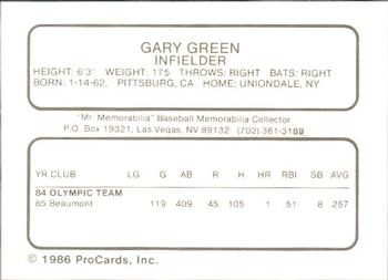 1986 ProCards Las Vegas Stars #6 Gary Green Back
