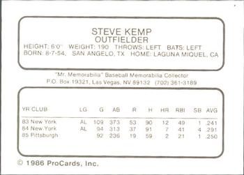 1986 ProCards Las Vegas Stars #10 Steve Kemp Back