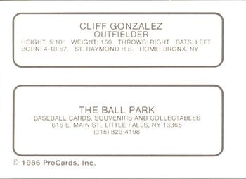 1986 ProCards Little Falls Mets #NNO Cliff Gonzalez Back