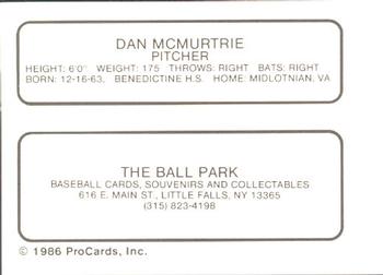1986 ProCards Little Falls Mets #NNO Dan McMurtrie Back