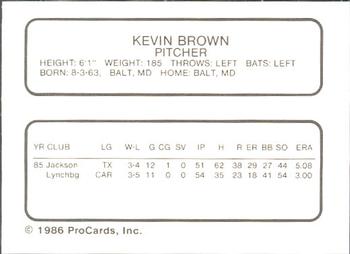 1986 ProCards Lynchburg Mets #NNO Kevin Brown Back