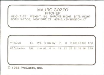 1986 ProCards Lynchburg Mets #NNO Mauro Gozzo Back