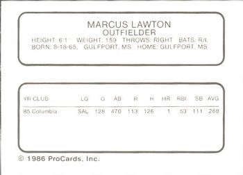 1986 ProCards Lynchburg Mets #NNO Marcus Lawton Back