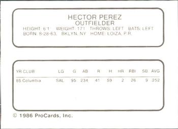 1986 ProCards Lynchburg Mets #NNO Hector Perez Back