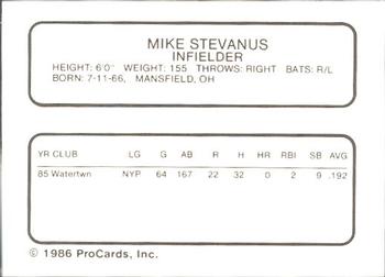 1986 ProCards Macon Pirates #24 Mike Stevanus Back