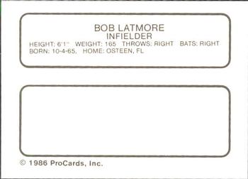 1986 ProCards Miami Marlins #14 Bob Latmore Back