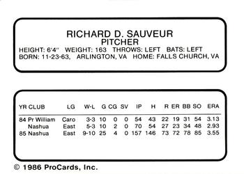 1986 ProCards Nashua Pirates #25 Rich Sauveur Back