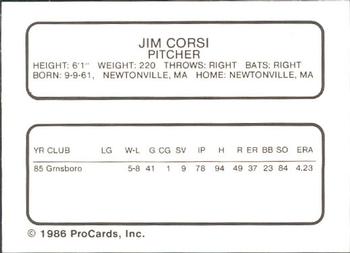 1986 ProCards New Britain Red Sox #NNO Jim Corsi Back