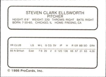1986 ProCards New Britain Red Sox #NNO Steve Ellsworth Back