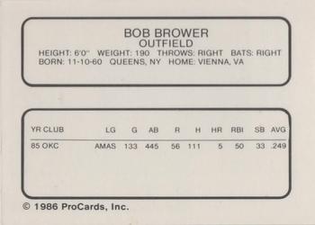 1986 ProCards Oklahoma City 89ers #1 Bob Brower Back