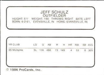 1986 ProCards Omaha Royals #NNO Jeff Schulz Back