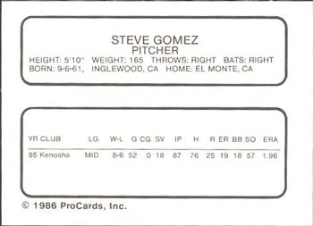 1986 ProCards Orlando Twins #7 Steve Gomez Back