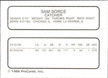 1986 ProCards Orlando Twins #19 Sam Sorce Back