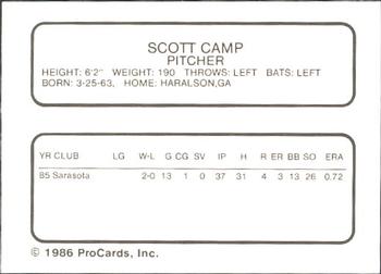 1986 ProCards Osceola Astros #NNO Scott Camp Back