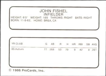 1986 ProCards Osceola Astros #NNO John Fishel Back