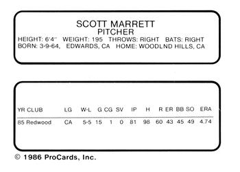 1986 ProCards Palm Springs Angels #21 Scott Marrett Back