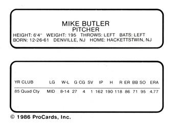1986 ProCards Palm Springs Angels #5 Mike Butler Back