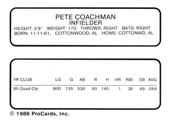 1986 ProCards Palm Springs Angels #7 Pete Coachman Back