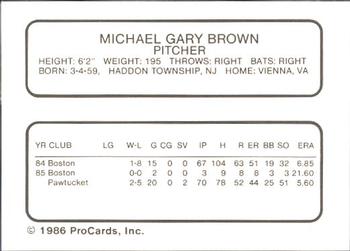 1986 ProCards Pawtucket Red Sox #NNO Mike Brown Back